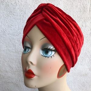 Cherry Red Velvet pinup turban cloche hat Pinup